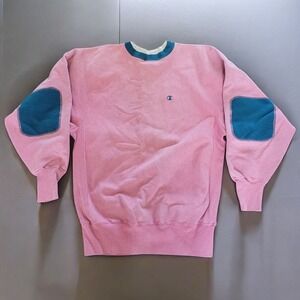 Women's Vtg 90s Champion Reverse‎ Weave Rugby Sweatshirt XL Pink Elbow Patch USA